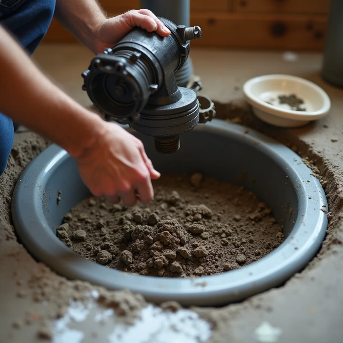 Clearing debris and silt from a sump pump basin