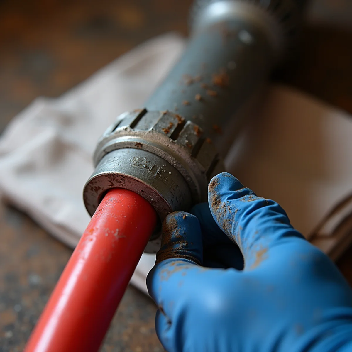 Old galvanized supply pipe next to new PEX during a Westfield repipe